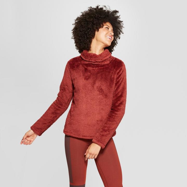 Women's Sherpa Cowl Neck Pullover - Joylab Madder Brown