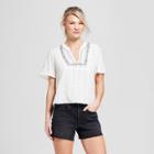 Women's Plaid Short Sleeve Embroidered Top - Universal Thread White