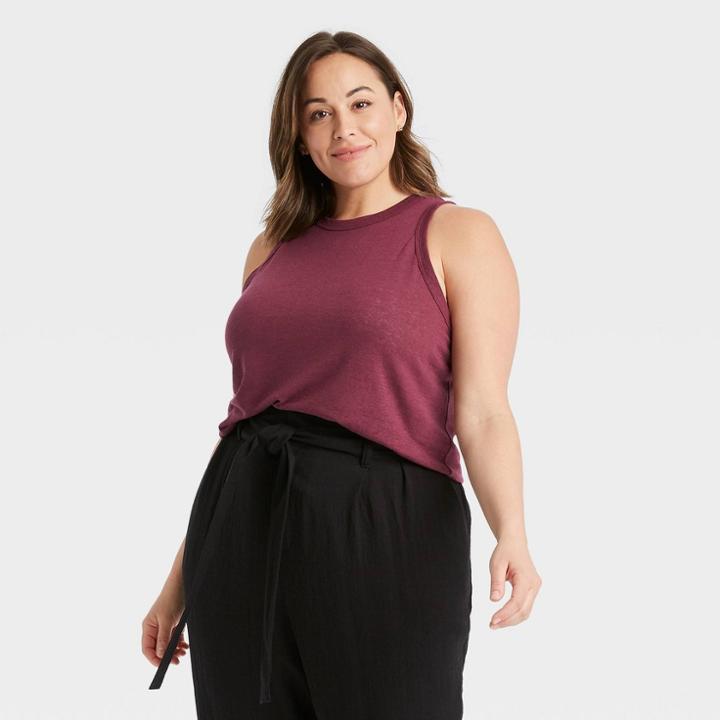 Women's Plus Size Linen Tank Top - A New Day Burgundy