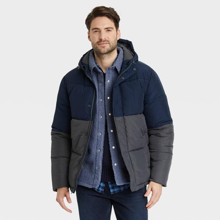 Men's Midweight Puffer Jacket - Goodfellow & Co Gray/navy