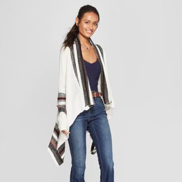 Women's Striped Long Sleeve Open Cardigan - 3hearts (juniors') Ivory