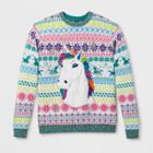 33 Degrees Men's Ugly Holiday Rainbow Unicorn Long Sleeve Pullover Sweater - Ivory