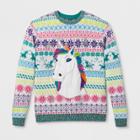 33 Degrees Men's Ugly Holiday Rainbow Unicorn Long Sleeve Pullover Sweater - Ivory