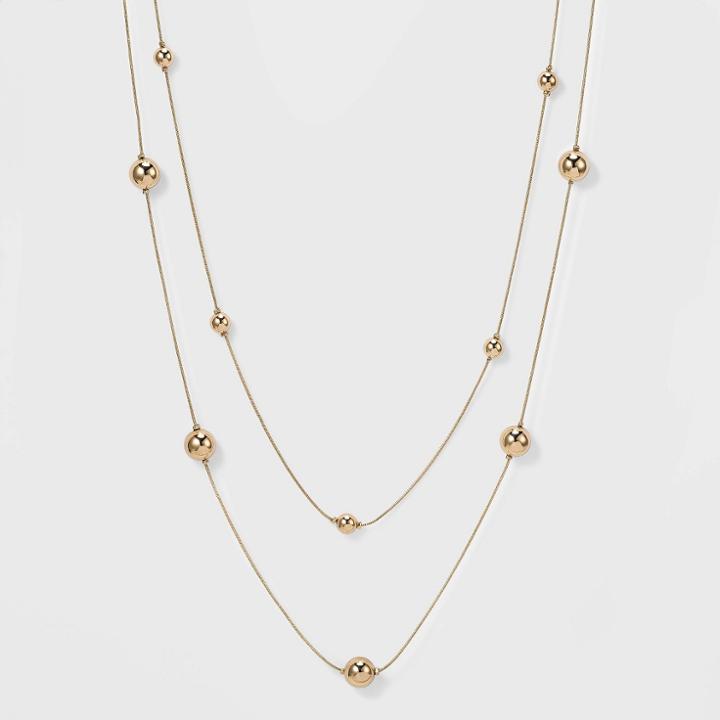 Two Row Brass Bead Station Necklace - A New Day Gold