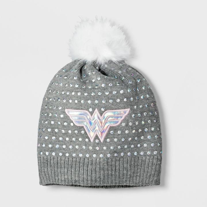 Girls' Dc Comics Wonder Woman Pom Beanie - Gray