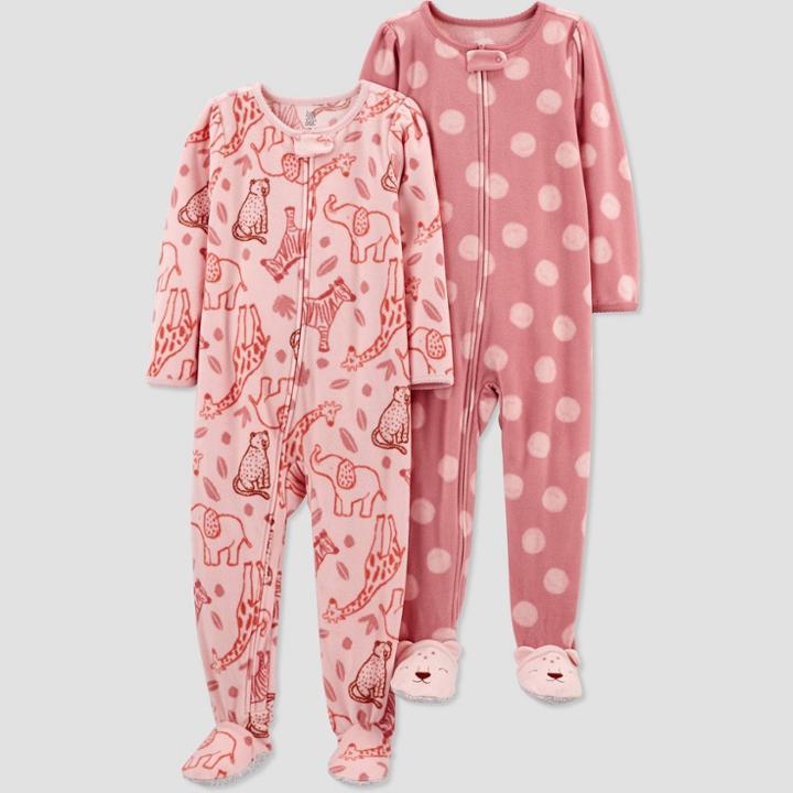 Carter's Just One You Toddler Girls' 2pk Zoo Animals And Polka Dots Footed Pajama - 12m, One Color