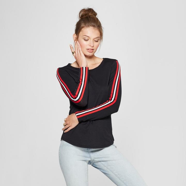 Women's Striped Long Sleeve T-shirt - Almost Famous (juniors') Black