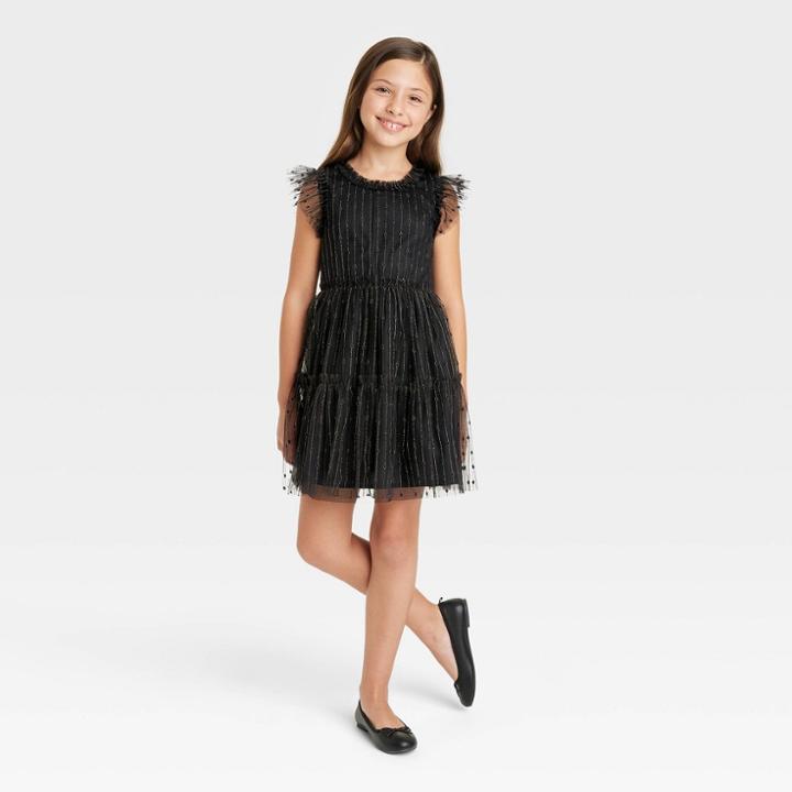 Girls' Flutter Sleeve Tiered Tulle Dress - Cat & Jack Black