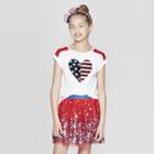 Girls' Short Sleeve Flip Sequin Americana Heart T-shirt - Cat & Jack White