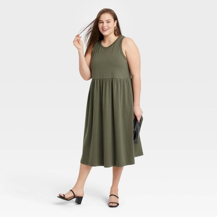 Women's Plus Size Sleeveless Knit Ballet Dress - A New Day Olive