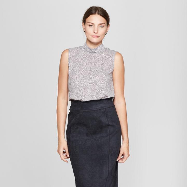 Women's Sleeveless Mock Neck Blouse - Prologue Gray Print