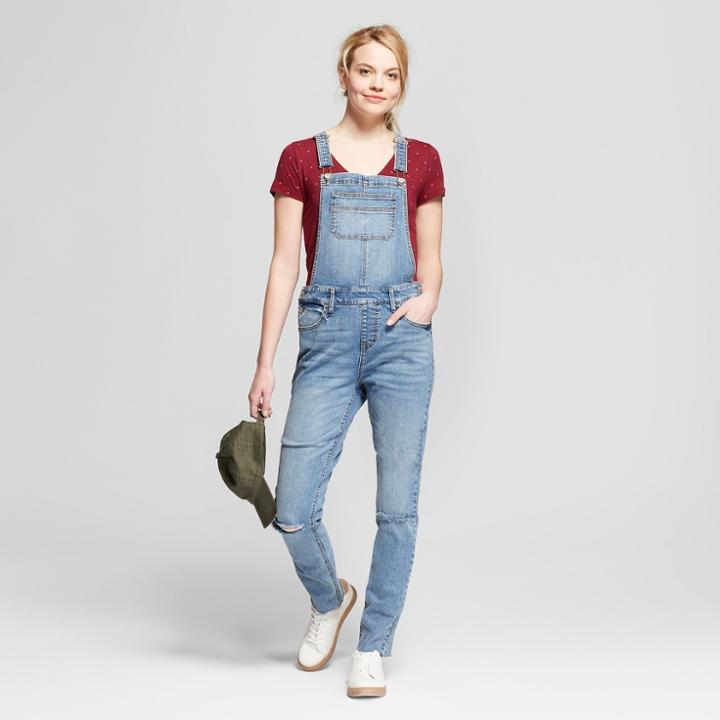 Women's Slit Knee Skinny Jean Overalls - Mossimo Supply Co. Medium Wash