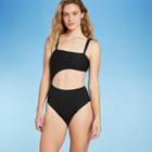 Women's Tall/long Torso Ribbed Cut Out One Piece Swimsuit - Shade & Shore White