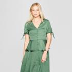 Women's Polka Dot Short Tie Sleeve Button Detail Peplum Top - Who What Wear Green