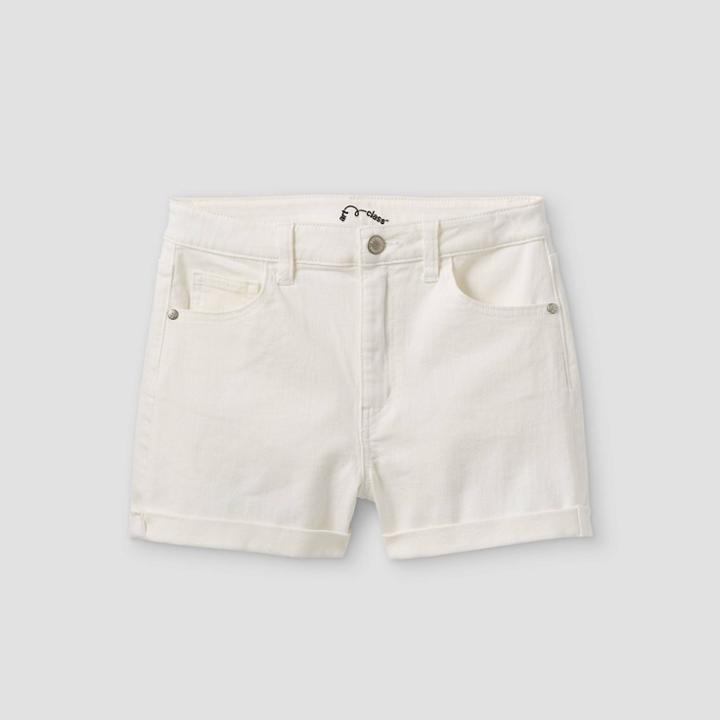 Girls' Rolled Hem Mid-rise Jean Shorts - Art Class White