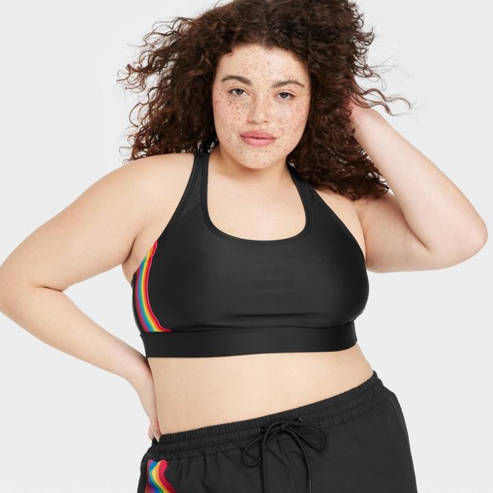 Humankind X Target Pride Adult Plus Size Humankind Swim Top - Black Rainbow