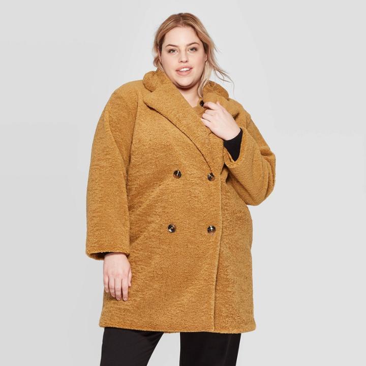Women's Plus Size Long Sleeve Double Breasted Faux Fur Jacket - Who What Wear Brown 1x, Women's,