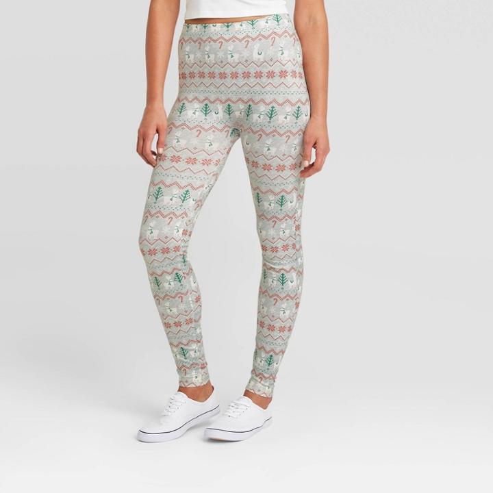 Women's Llama Fair Isle Holiday Seamless Fleece Lined Leggings - Wondershop Gray