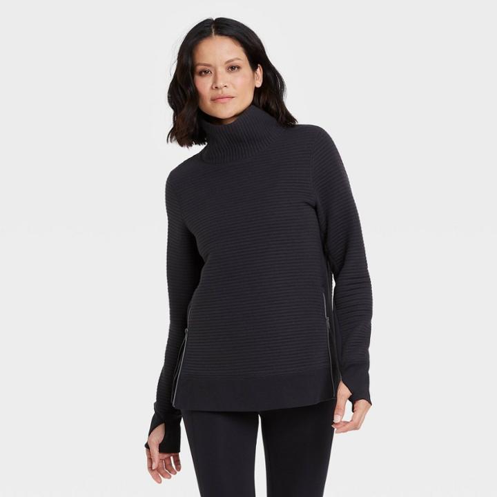 Women's Quilted Pullover With Funnel Neck Collar - All In Motion Black