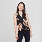 Women's Floral Print V-neck Tank - A New Day Black