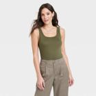 Women's Slim Fit Tank Top - A New Day Olive Green