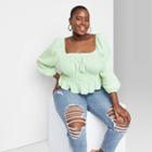 Women's Plus Size Puff Long Sleeve Square Neck Smocked Waist Top - Wild Fable