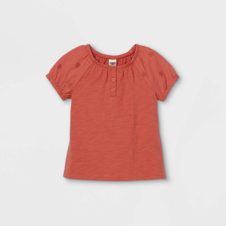 Oshkosh B'gosh Toddler Girls' Eyelet Henley Short Sleeve T-shirt - Coral
