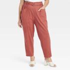 Women's Plus Size High-rise Paperbag Belted Pants - Ava & Viv Rust X, Red
