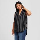 Women's Plus Size Striped Sleeveless Mandarin Collar Tunic - A New Day Black