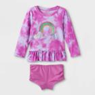 Toddler Girls' Tie-dye Ruffle Long Sleeve Rash Guard Set - Cat & Jack Purple