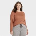 Women's Plus Size Long Sleeve Ribbed T-shirt - A New Day Rust