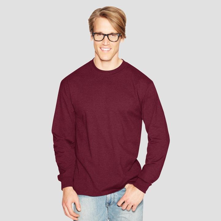 Hanes Men's Big & Tall Long Sleeve Beefy T-shirt - Maroon (red)