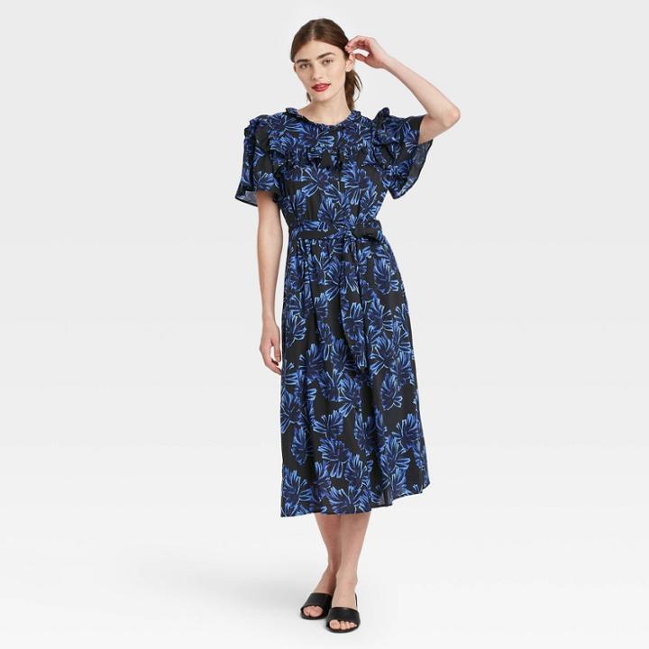 Women's Printed Ruffle Short Sleeve Shirtdress - Who What Wear Black