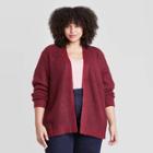 Women's Plus Size Open Neck Textured Cardigan - Ava & Viv Red X
