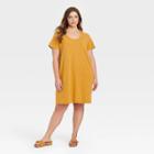 Women's Plus Size Short Sleeve T-shirt Dress - Universal Thread Yellow