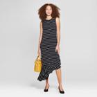 Women's Asymmetrical Striped Knit Dress - A New Day Black/white