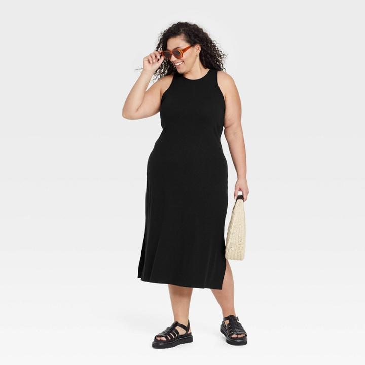 Women's Plus Size Sleeveless Ribbed Dress - A New Day Black