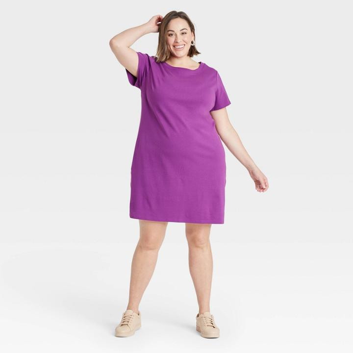 Women's Plus Size Short Sleeve T-shirt Dress - Ava & Viv Purple X