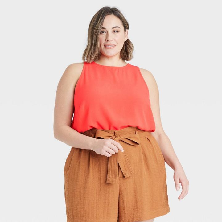 Women's Plus Size Racer Tank Top - A New Day Coral