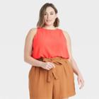 Women's Plus Size Racer Tank Top - A New Day Coral