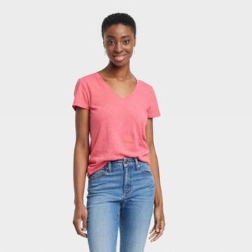 Women's Slim Fit Short Sleeve V-neck T-shirt - Universal Thread Dark Pink