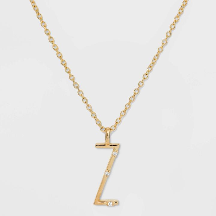Gold Over Silver Plated Cubic Zirconia 'z' Initial Pendant Necklace - A New Day Gold
