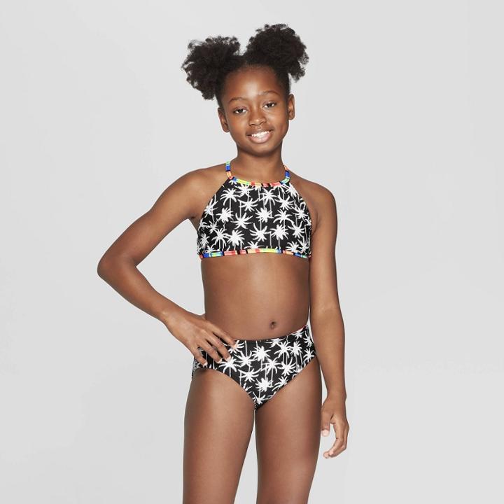 Girls' Palm Palooza Reversible Bikini Set - Art Class Black