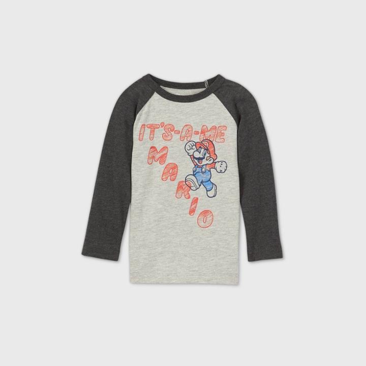 Nintendo Toddler Boys' 'its-a-me' Mario Long Sleeve Graphic T-shirt - Gray