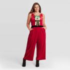 Born Famous Women's Plus Size Ugly Holiday Llama Velour Sleeveless Graphic Jumpsuit - Red