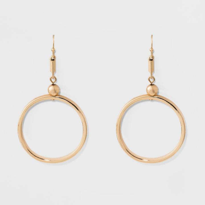 Open Circle & Small Bead Fish Hook Earrings - A New Day Gold
