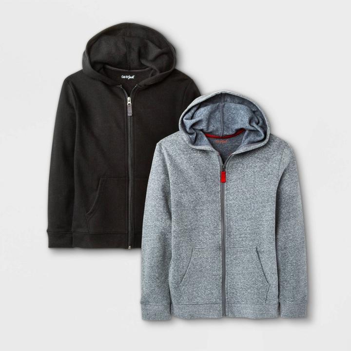 Boys' 2pk Fleece Zip-up Hoodie - Cat & Jack Black/gray