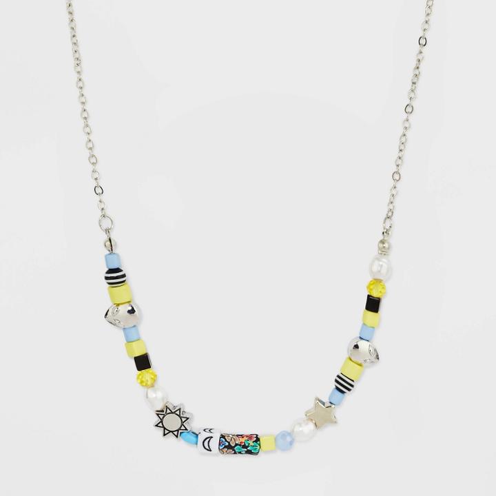 Star And Sun Mixed Beaded Necklace - Wild Fable , Red/silver