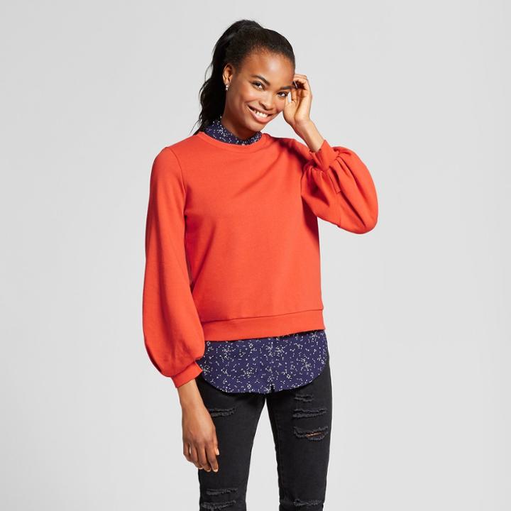 Women's Balloon Sleeve Sweatshirt - Mossimo Orange