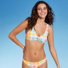 Juniors' Tie-front Tall Triangle Bikini Top - Xhilaration Multi Plaid Print